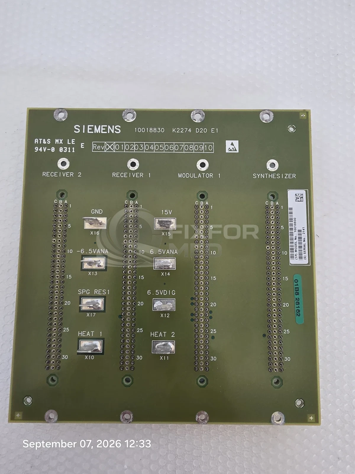 BACKPLANE RFSU D20 - PN 10018830